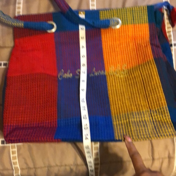 MOVING SALE NO HAGGLING WOMEN CABO SAN LUCAS BLUE YELLOW RED SQUARE TOTE BAG. - Picture 4 of 8